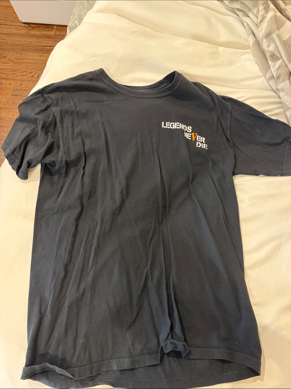 VLONE Black 'Legends Never Die' Short Sleeve Tee with White & Gold Text